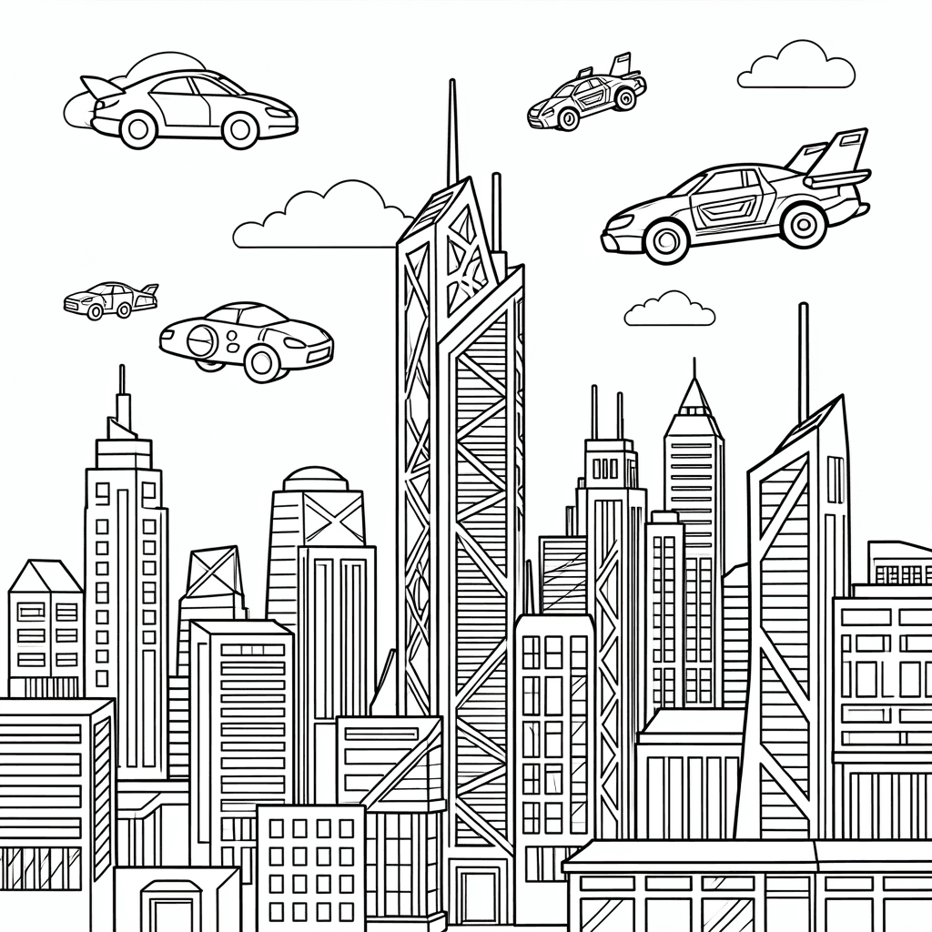 Free Printable Futuristic Cityscape Coloring Page